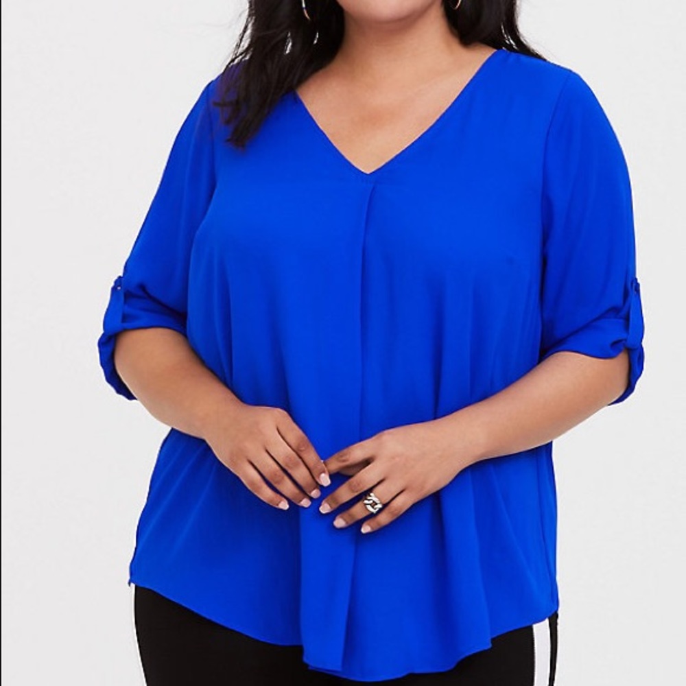 BLUE SINGLE PLEAT GEORGETTE BLOUSE